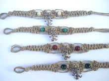 Load image into Gallery viewer, Grateful Dead Friendship Bracelet - Dancing Bear Charm on Hemp Wrist Bracelets -Color Beads or Plain -Adjustable Tie Clasp Jewelry