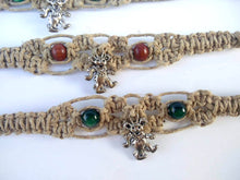 Load image into Gallery viewer, Grateful Dead Friendship Bracelet - Dancing Bear Charm on Hemp Wrist Bracelets -Color Beads or Plain -Adjustable Tie Clasp Jewelry