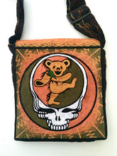 Load image into Gallery viewer, Grateful Dead Bag - Steal Your Face W/ Orange Jerry Bear -Embroidered Front Adj Strap- Dancing Bear Purse -Zip Pocket Inside
