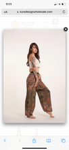 Load image into Gallery viewer, Thai Harem Yoga Pants - Geometric Mandala In Olive - One Size - Elastic Waist and Ankles - Pocket