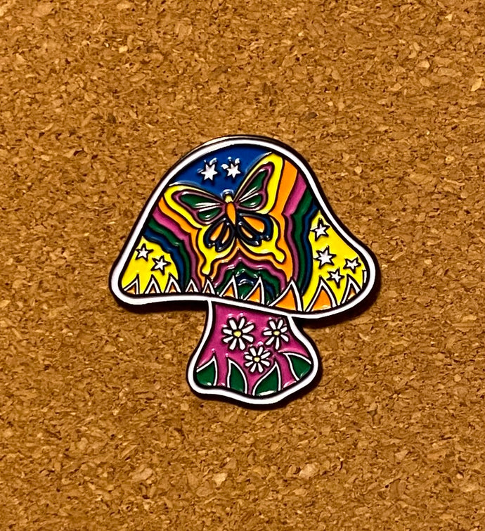 Dan Morris Mushroom Pin - Grateful Dead Pin - Butterfly Mushroom Art Hat Pins