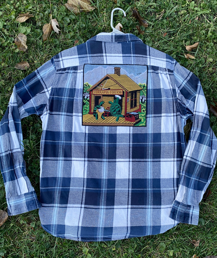 Grateful Dead Patch Flannel - Sz L Terrapin Turtles Marching Bear Flannels Free Shipping Hoodie