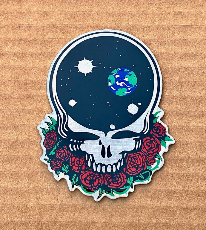 Grateful Dead Sticker - Space Your Face Metal Sticker - Skull Roses - Steal Your Face