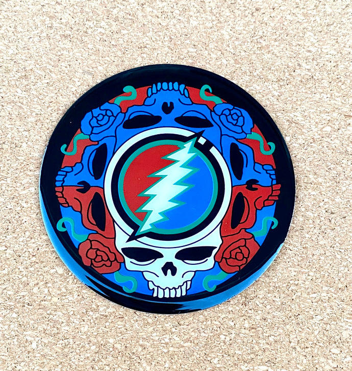 Grateful Dead Metal Sticker - Steal Your Face Mandala Metal Stickers w/ Bolt UV Weatherproof