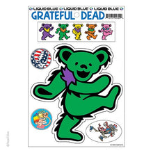 Load image into Gallery viewer, Grateful Dead Bear Sticker Set ~ Dancing Green Bear with Mini Stickers ~ 5 pc Set ~ Ice Cream Kid Europe 72&quot; &amp; Steal Your Face Mini&#39;s ~ Car Laptop Cooler
