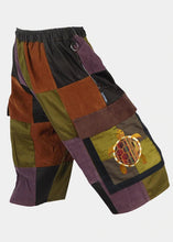 Load image into Gallery viewer, Patchwork Cargo Shorts - M 32 Waist  - Terrapin Turtle  - Cord &amp; Cotton - Free Shipping - Elastic &amp; Drawstring
