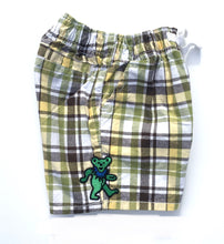 Load image into Gallery viewer, Grateful Dead 6-12 M Baby Shorts 6 12 Months Dancing Bear Patches in Green 6M - Ironed &amp; Sewn -Mint Condition - Gymboree Shorts
