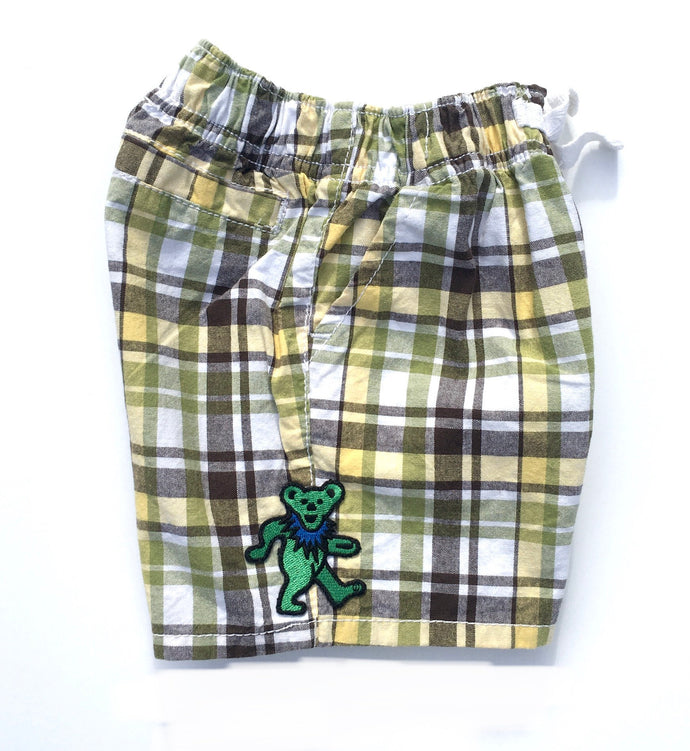 Grateful Dead 6-12 M Baby Shorts 6 12 Months Dancing Bear Patches in Green 6M - Ironed & Sewn -Mint Condition - Gymboree Shorts