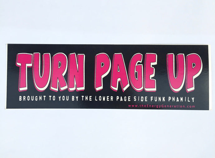 Phish Lot Sticker -Turn Page Up - Brought to you by the Lower Page Side Funk Family-  Lot Stickers in Vinyl - 2 3/4”x 8 1/4”