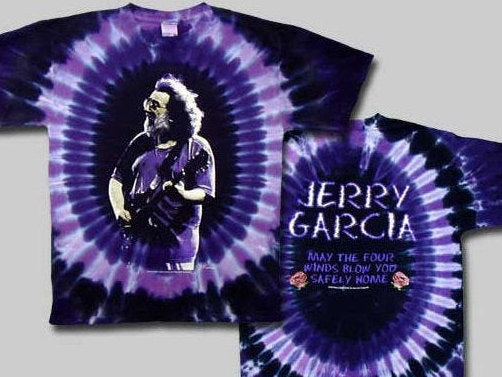 Grateful Dead T-Shirt - Jerry Garcia Tie Dye -Licenced GDP Print w/ 4 Winds & Roses - T Shirt