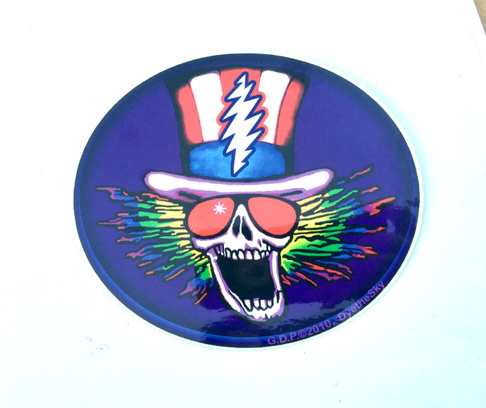 Grateful Dead Sticker - Motorcycle Sam W/ Lightning Bolt Hat - 5 1/2” x 4 1/2” Oval On Purple Vinyl - US Blues Skeleton - Pscycle Sam Skull