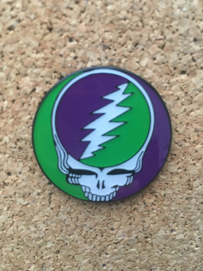 Grateful Dead Hat Pin - Steal Your Face - Skull in Fun Colors - 1 1/4” Tall - 2 Posts Bolt Pins Purple Green