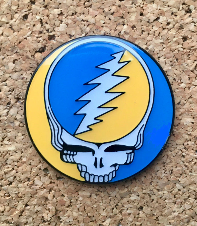 Grateful Dead Pin - SYF - 1 1/4” Tall- Lightning Bolt Skull Pins Yellow Blue