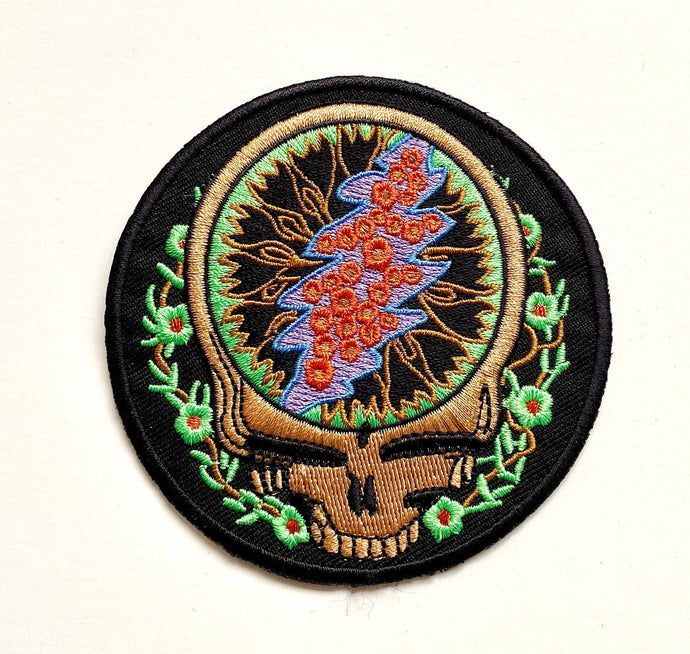 Grateful Dead Patch - Steal Your Face w/ Vines 3 1/2” Circle- Lightning Bolt & Skull -Licensed Patches - Classic Print