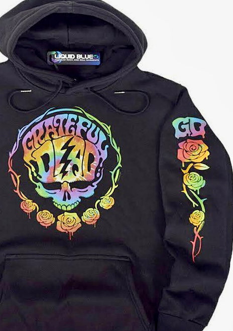 Grateful Dead Hoodie - Steal Your Face Art - XL - Rose Arm Print - Liquid Blue