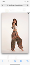 Load image into Gallery viewer, Thai Harem Yoga Pants - Geometric Mandala In Olive - One Size - Elastic Waist and Ankles - Pocket
