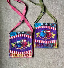 Load image into Gallery viewer, Patch Owl Bag - Velcro and Zipper - Strap Adjusts - Patchwork Owls Messenger Purse
