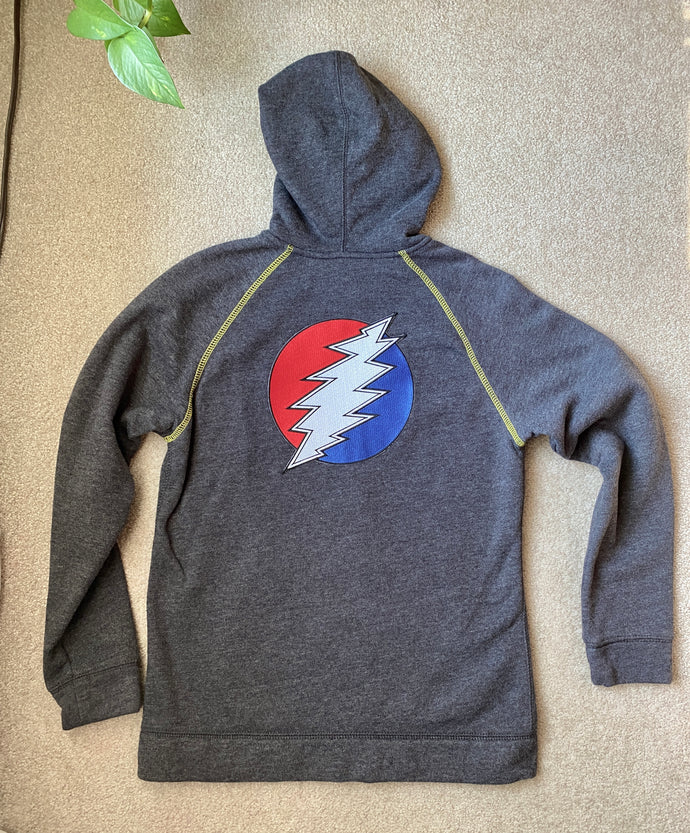 Grateful Dead Hoodie - Kids 14/16 Upcycled Zip - Lightning Bolt 14 16