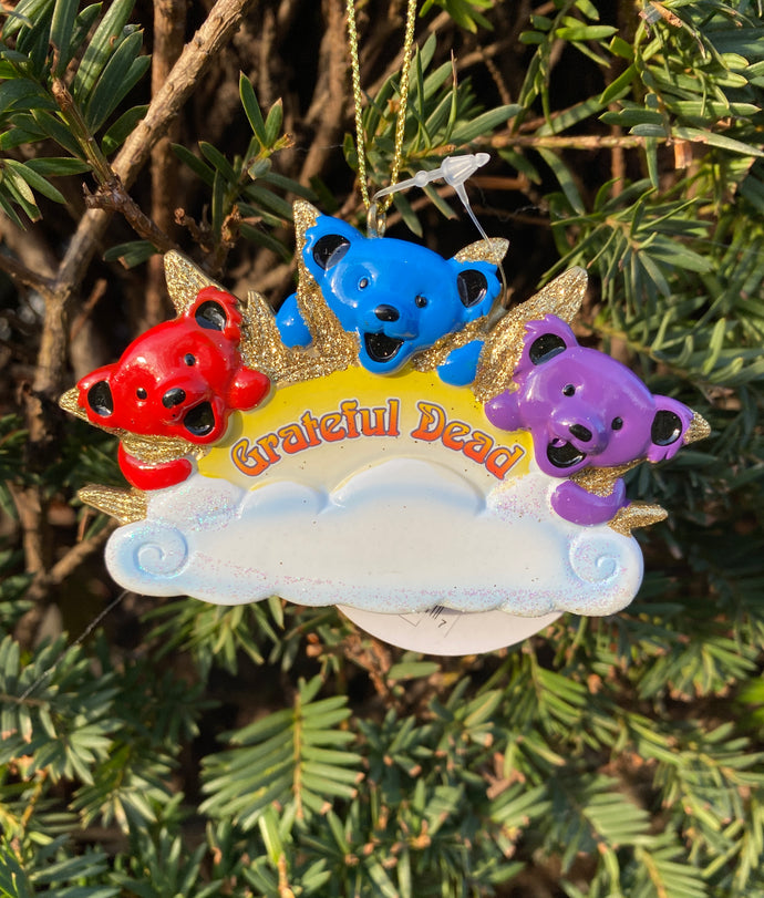 Grateful Dead Tree Ornament - Dancing Bears on Cloud - 3.5” x 2 1/8” - Ceramic Sun Clouds - Space to Personalize - Christmas Ornaments