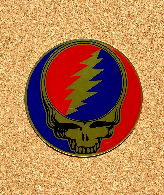 Grateful Dead Sticker - Metal 3” Steal Your Face - Gold Bolt - UV Weather Proof Stickers