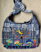 Load image into Gallery viewer, Moon and Mushroom Bag - Strap Pocket- Secret Pocket - Mushrooms and Moon Purse - Ikat Guatemala Fabric
