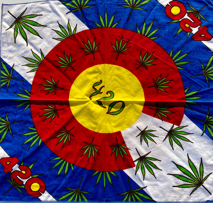 Colorado 4:20 Bandana - Hemp Leaf and Colorado Print - 100% Cotton