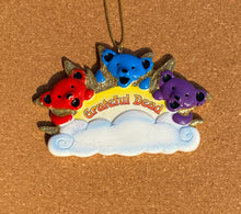 Load image into Gallery viewer, Grateful Dead Tree Ornament - Dancing Bears on Cloud - 3.5” x 2 1/8” - Ceramic Sun Clouds - Space to Personalize - Christmas Ornaments
