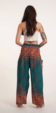Load image into Gallery viewer, Yoga Thai Harem Pants - Geometric Mandala In Teal Green - One Size - Elastic Waist and Ankles - Pocket
