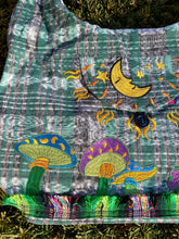 Load image into Gallery viewer, Moon and Mushroom Bag -Fully Lined - Strap Pocket- Secret Pocket - Mushrooms and Moon Purse - Ikat Guatemala Fabric
