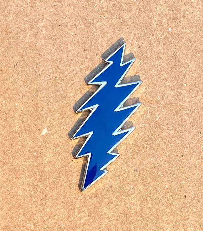 Grateful Dead Hat Pin - Lightning Bolt - Blue & Silver - 1 3/4” - 2 Pin Posts - Bolts Pins Garcia