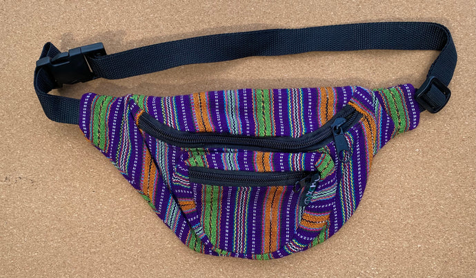 Waist / Hip Sack - 3 Pocket - Purple Ikat Fabric - Ixchel Quality Fanny Pack Bags