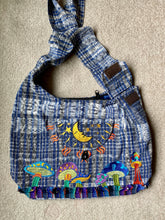 Load image into Gallery viewer, Moon and Mushroom Bag - Strap Pocket- Secret Pocket - Mushrooms and Moon Purse - Ikat Guatemala Fabric
