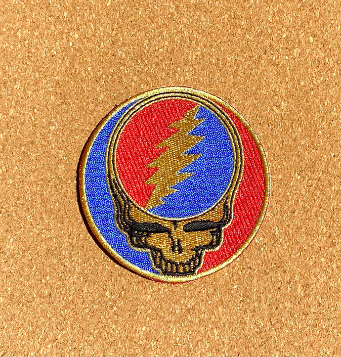 Grateful Dead Patch - Steal Your Face in Gold Thread - 3” Bolt Patches